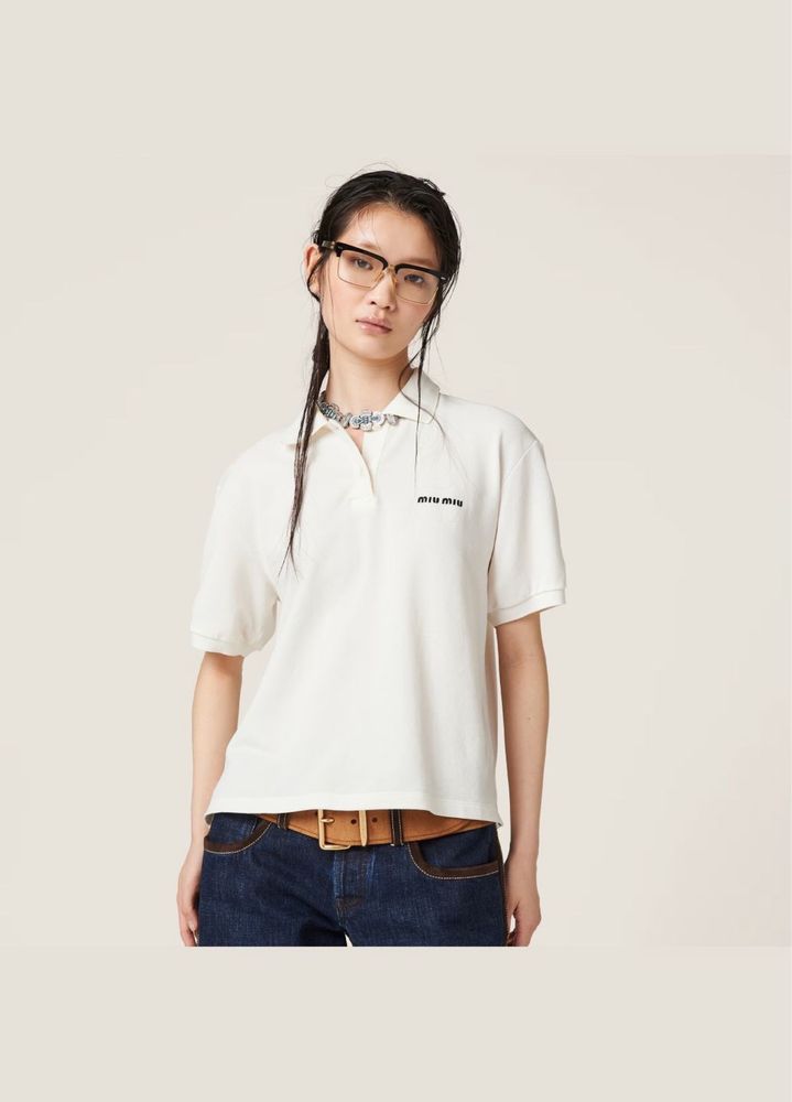 Поло Miu Miu Cotton Pique Polo Shirt White