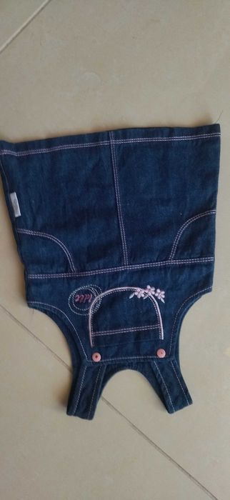 Saia jardineira de Ganga com bordado rosa-tam.3 meses-Marca 1 dó li tá
