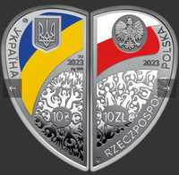 Дружба та братерство. Набір із двух срібних монет 10 гривень та злотих