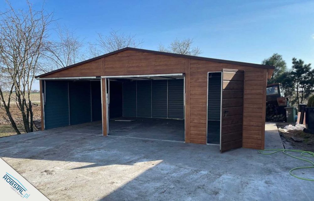 Garaż Blaszany 8x6m Blaszak dwustanowiskowy drewnopodobny