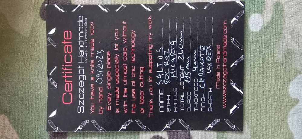Nóż, Szczegot Handmade, nowy