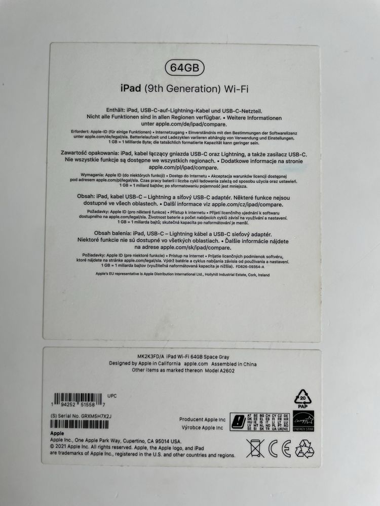 Tablet APPLE iPad 10.2" 9 gen. 64GB Gwiezdna szarość