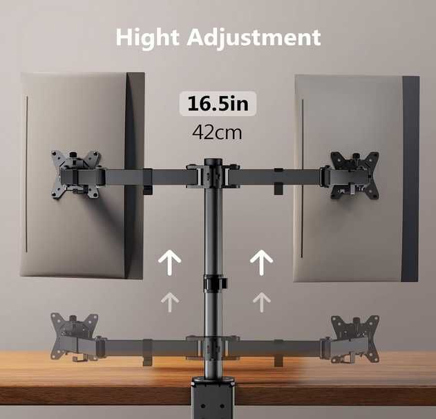 Podwójny uchwyt na monitory 13"-32/waga 12 kg regulacja,VESA 75/100 mm