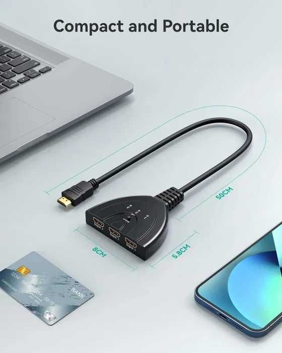 Switch HDMI GANA pozłacany 3-portowy przełącznik HDMI rozdzielacz HDMI