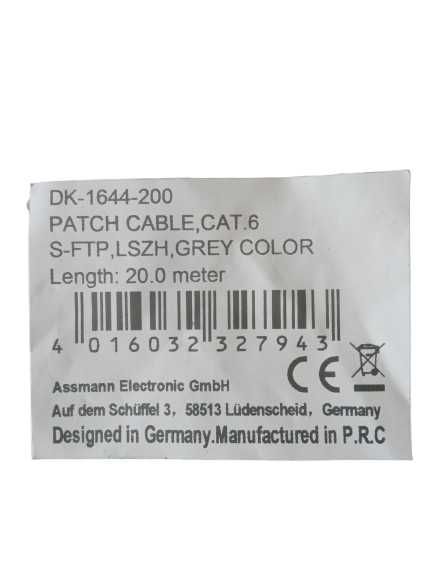 Kabel sieciowy DIGITUS DK 1644 -200 PATCH CABLE Cat.6 RJ 45, 20m szary