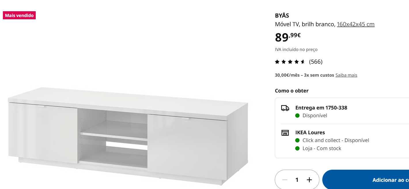 IKEA -  móvel TV BYÅS branco