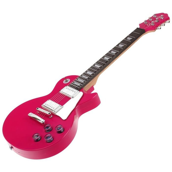 Gitara Elektryczna Rockowa z Mikrofonem Karaoke Melodie Podkłady Róż.