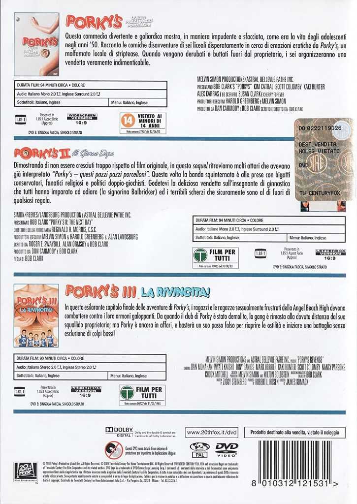 PORKY'S trylogia 3 x DVD Eng Fr ita