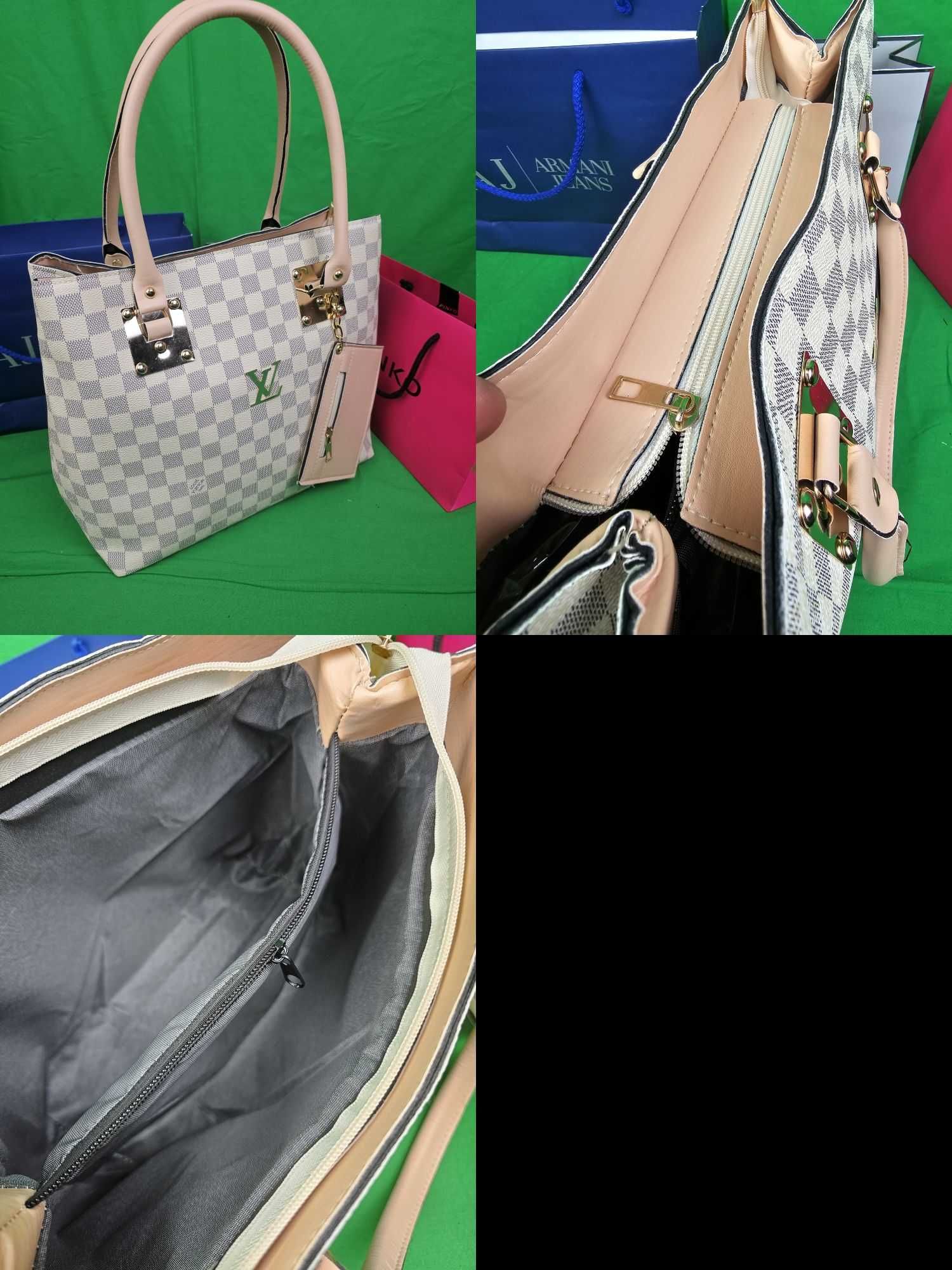 Torba Louis Vuitton torebka logowana czarna kremowa kratka z saszetka