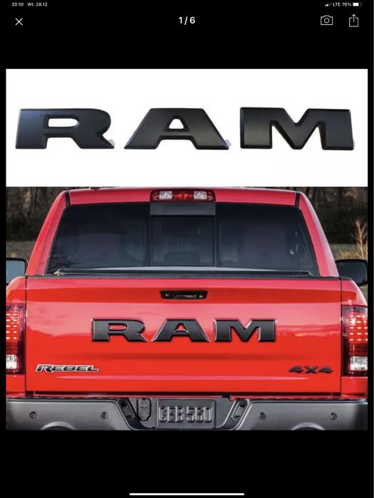 Napis logo emblemat Dodge RAM 1500 3D na tylna klapę nowy 2015