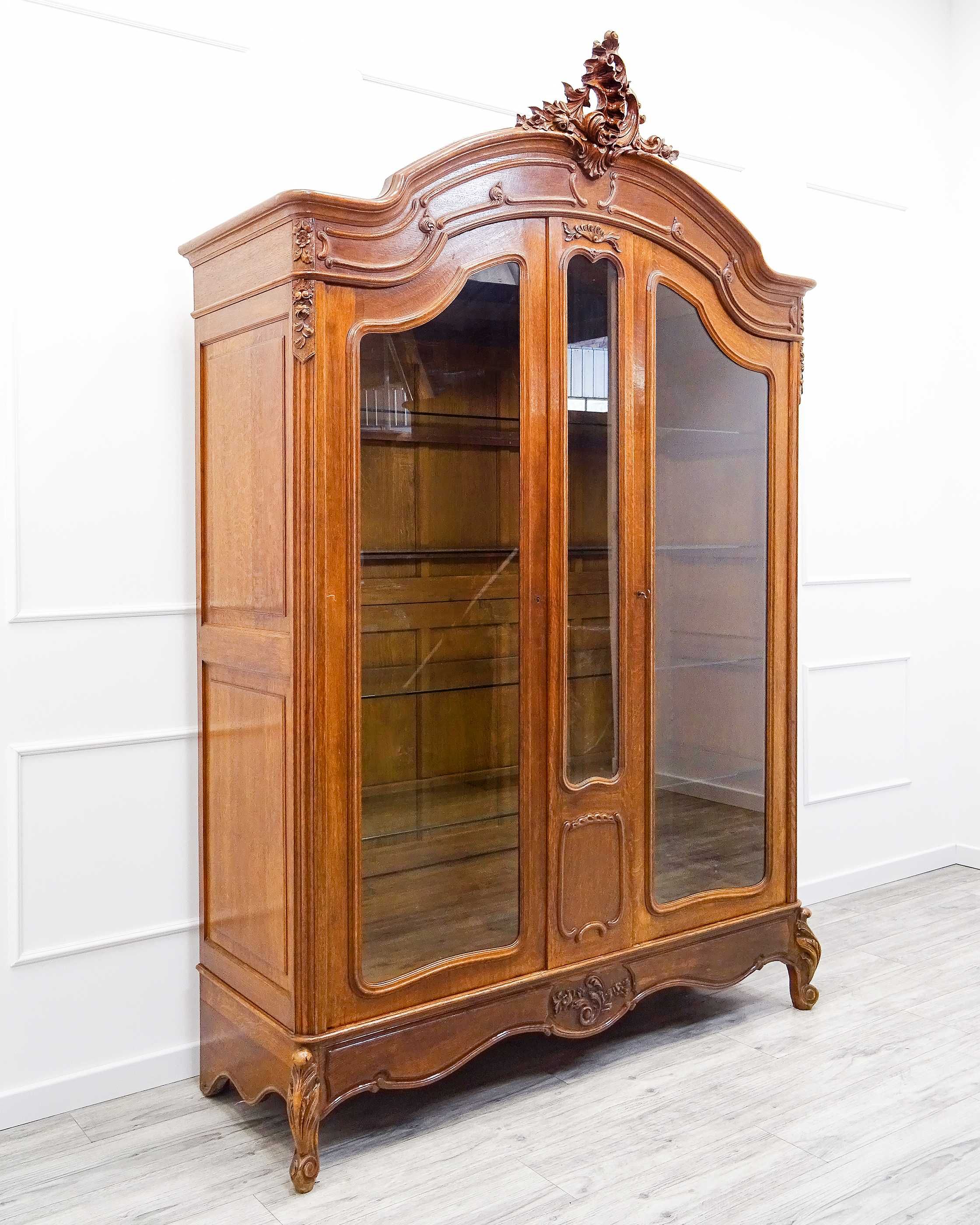 Antyk DREWNIANA Witryna dębowa BIBLIOTECZKA Rocaille PÓŁKI lata 50.