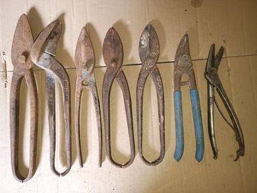 PRL. Stare nożyce do blachy, 7 sztuk, stare narzędzia.