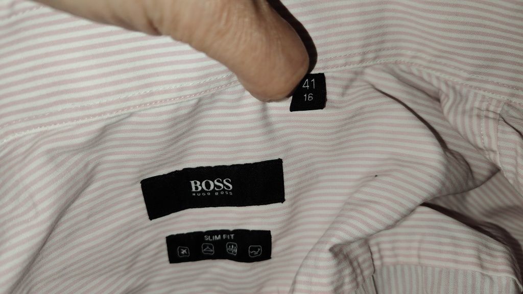 Koszula Hugo Boss r. 41 / 16 Slim Fit róż paski