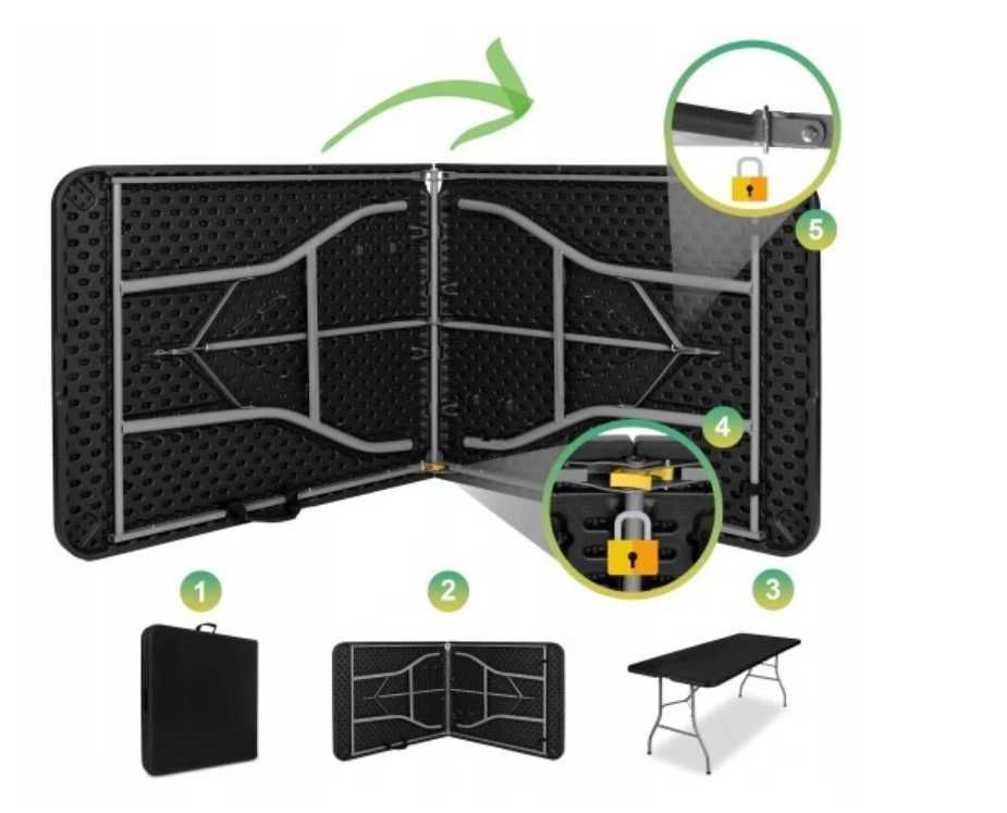 Stół cateringowy, ogrodowy, SKŁADANY, walizka 180cm