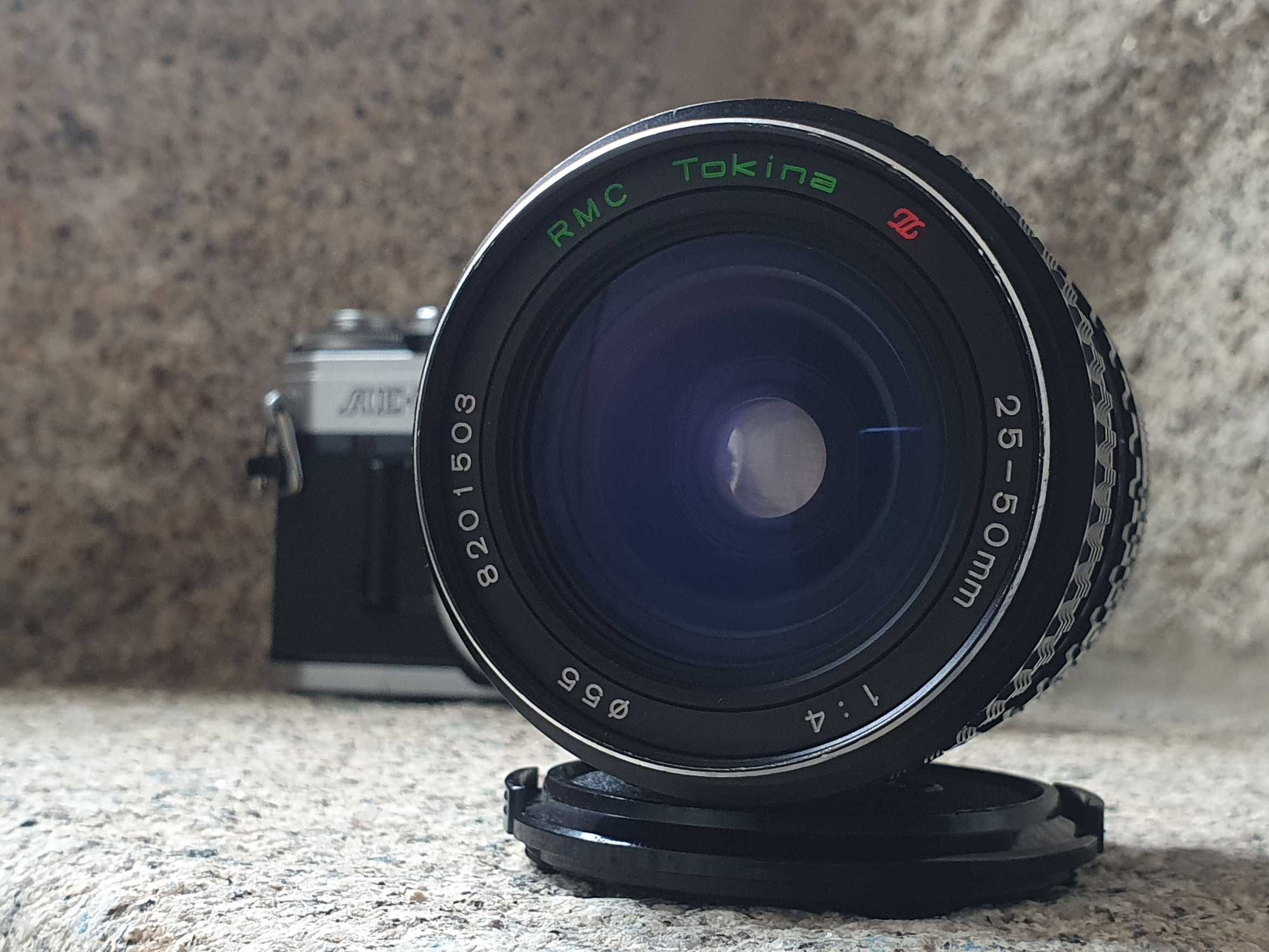 Canon AE-1 + lente FD 25-50mm f/4 (testada)