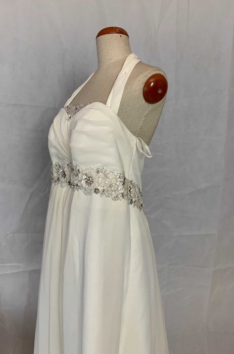 Zwiewna suknia ślubna na plażę fason Empire Halter 44 XXL plus size