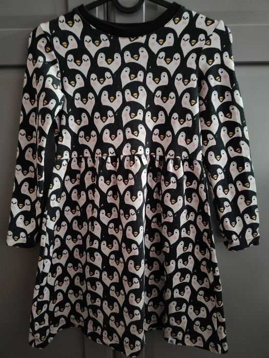 Sukienka Tuszyte pingwiny 134 cm długi rękaw bawełna