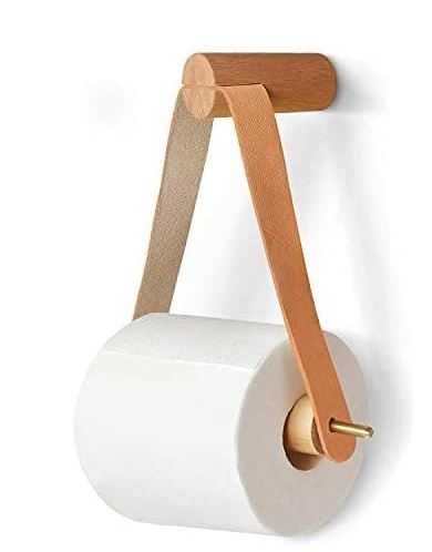 Drewniany, nowoczesny uchwyt na papier toaletowy