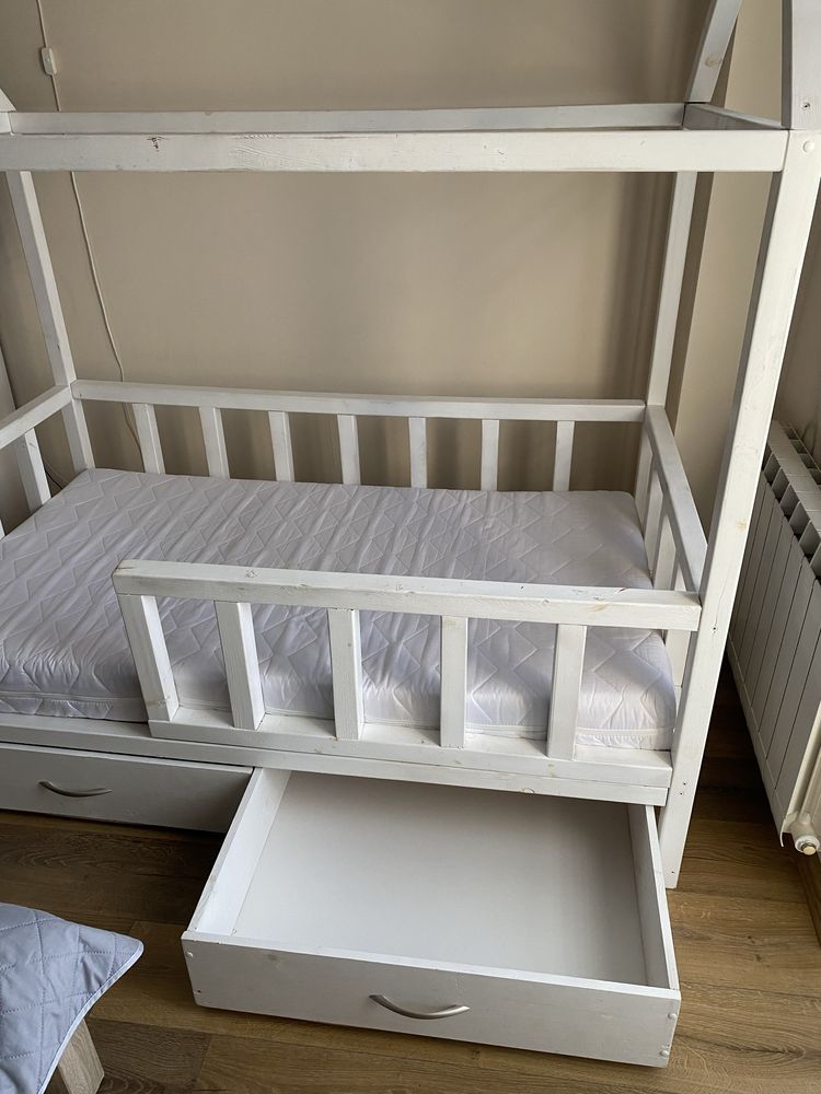 Łóżko - łóżeczko z szufladami - dziecięce - Domek - Białe