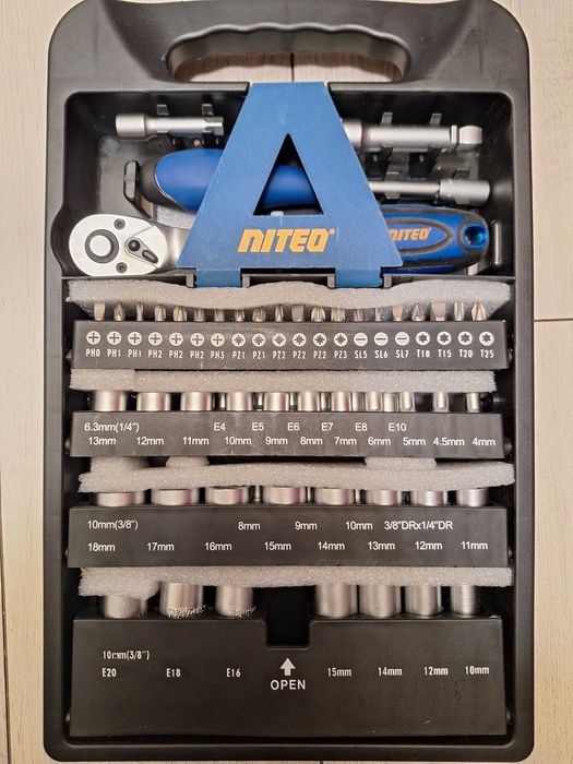 NITEO - zestaw 56 nasadek z grzechotką, klucze nasadowe nowe