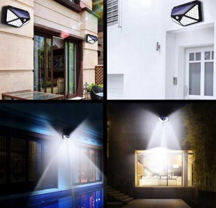 Lampa solarna lampka 100led z czujnikiem ruchu i zmierzchu do ogrodu