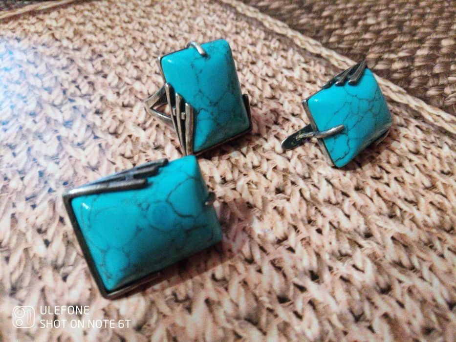 Срібний набір з бірюзою натуральною, 925 проба, крупний