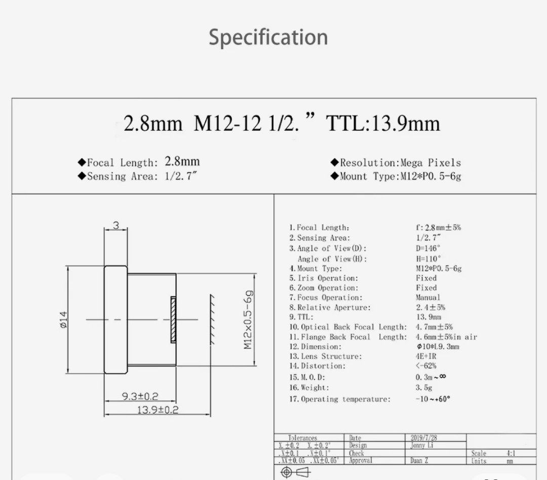 Объектив для камеры видеонаблюдения м13 Hd 2.8mm/f12 format 1/2/7 с 65