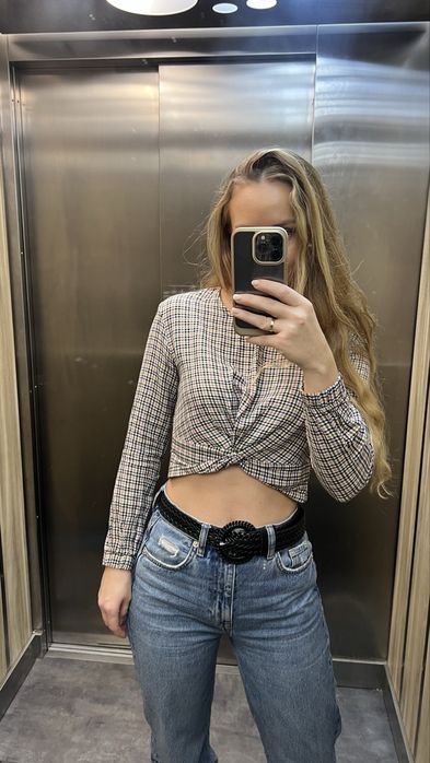 bluzka crop top krata z wiazaniem