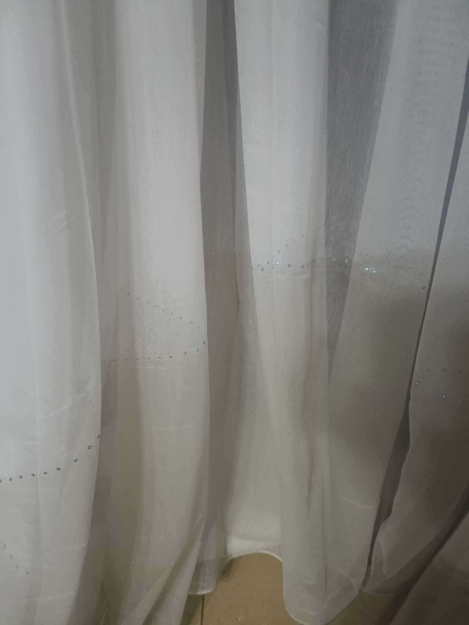 firanki z metra jasny krem+cyrkonie-obciąż,WYPRZEDAZ, wys 280 cm
