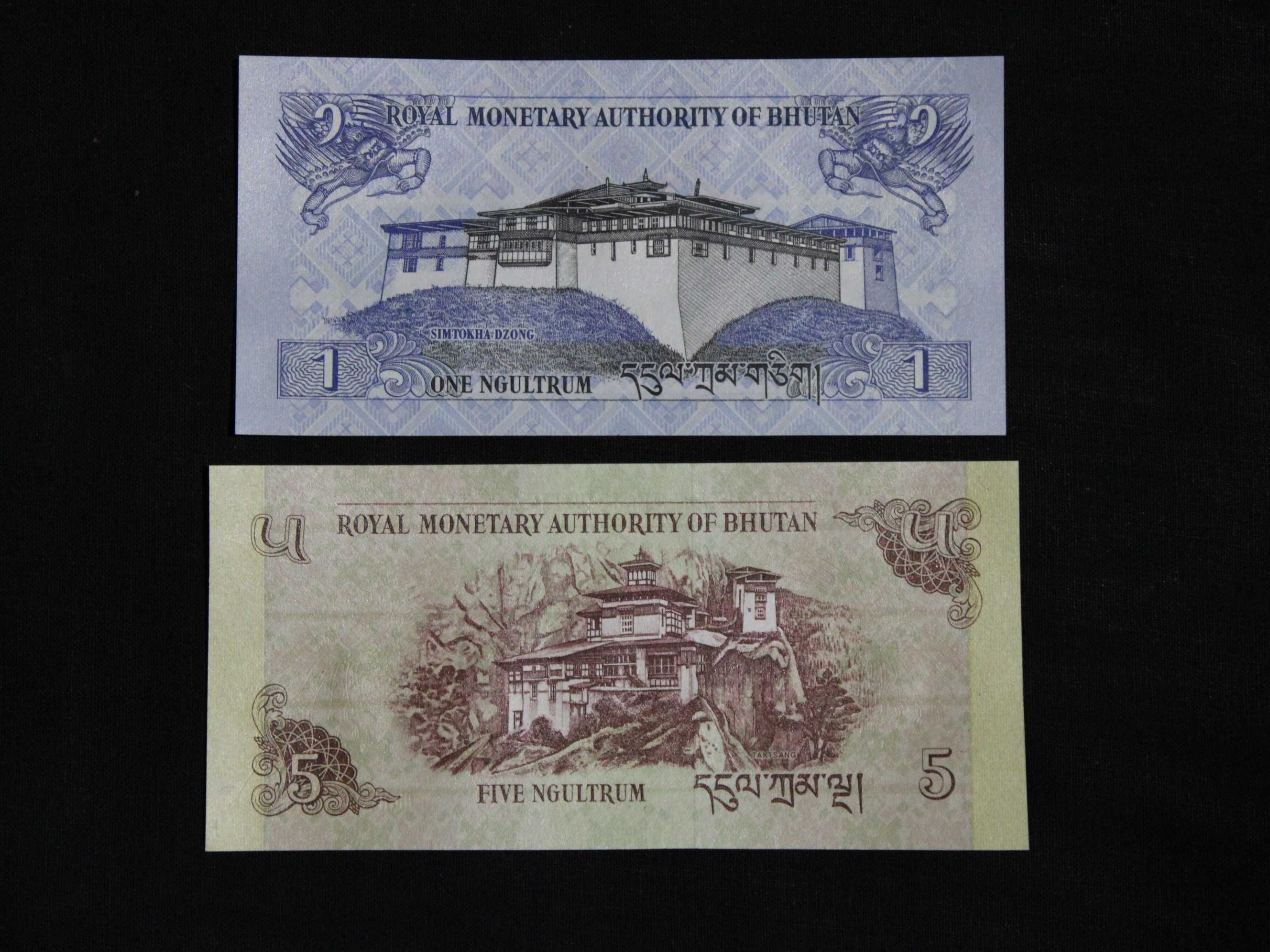 Banknoty Bhutan 2szt 1 5 ngultrum P-27b 28b. Stan bankowy UNC