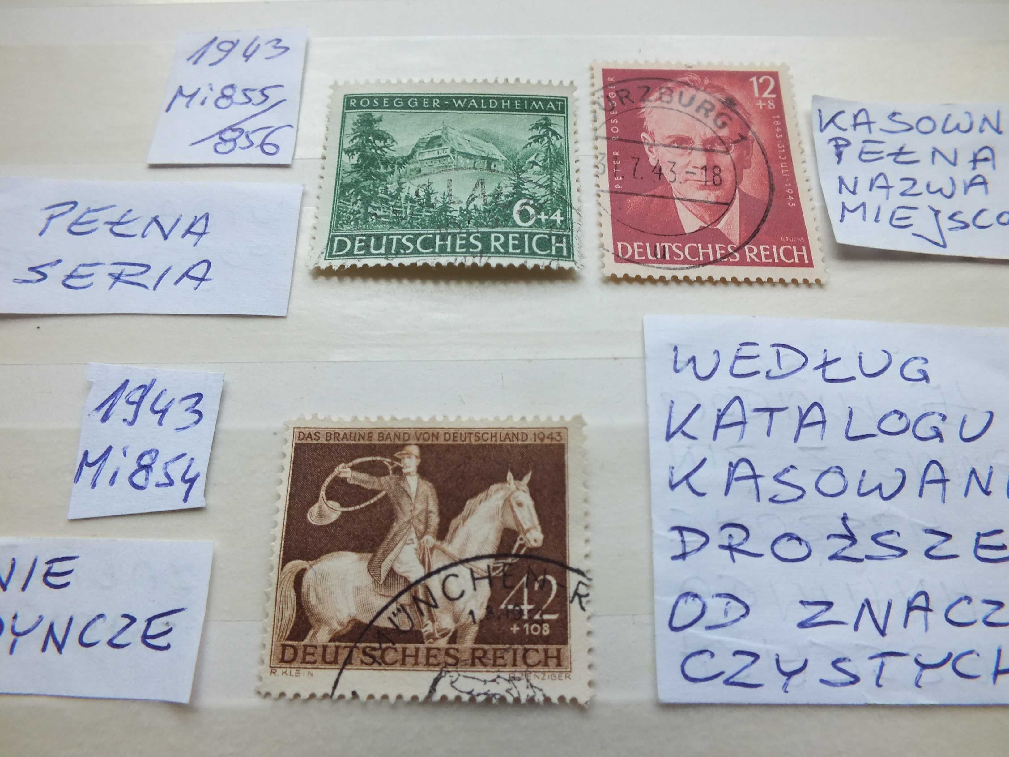 3szt. znaczki seria Mi854, Mi855 Niemcy 1943r. Rzesza kasowane DROŻSZE