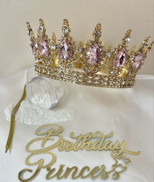 Набір: Корона на торт 12.5 см + блисківки+топер+свічка