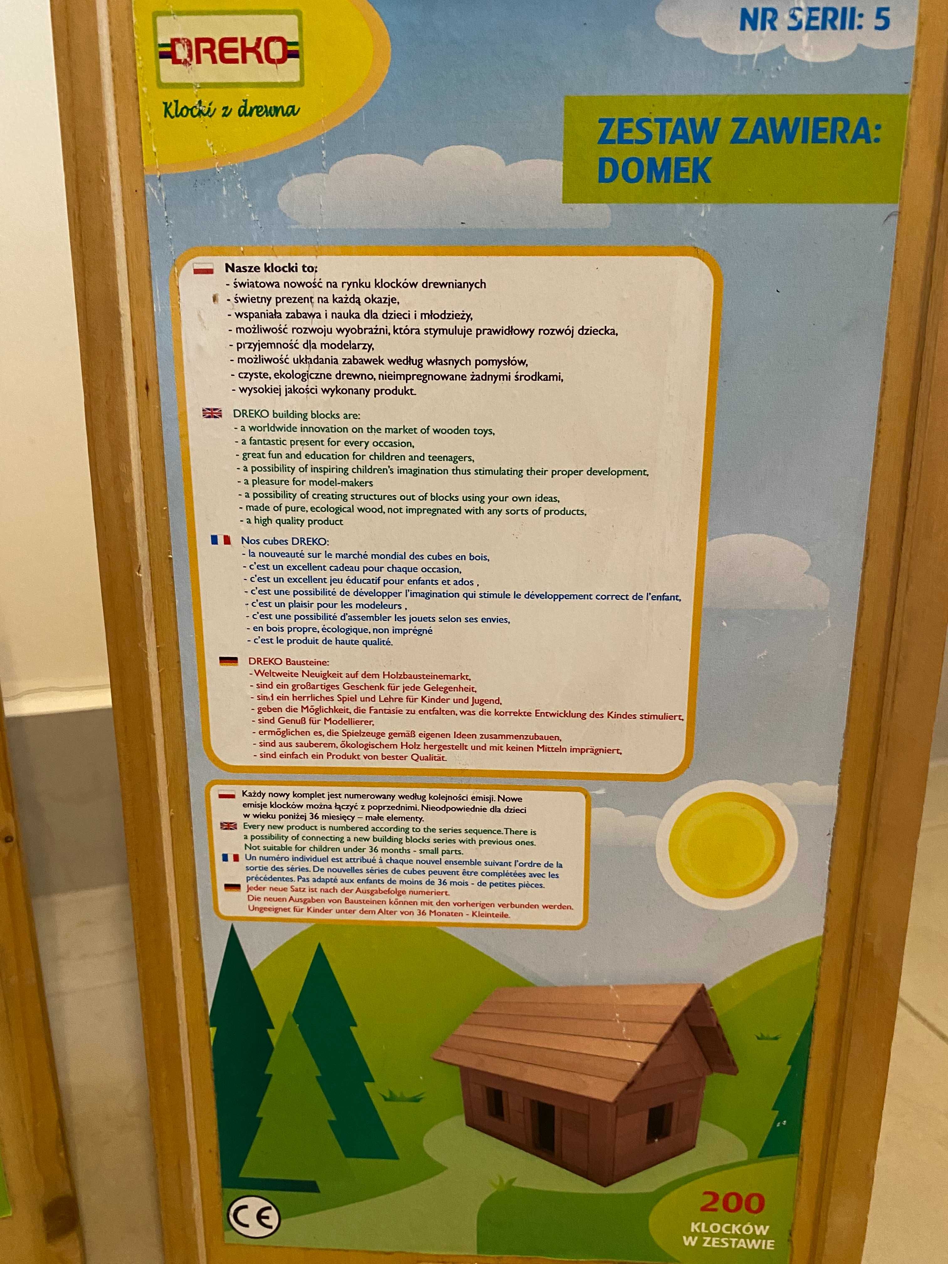 Klocki eko drewniane DREKO - model BOLID F1, domek, pociąg.