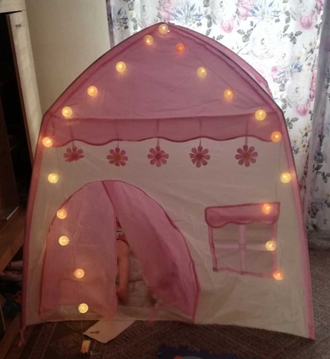 Namiot dla dzieci domek + girlanda cotton balls, lampki LED
