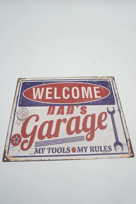 BLASZANY szyld-tabliczka “WELCOME DAD’S GARAGE” 20X25
