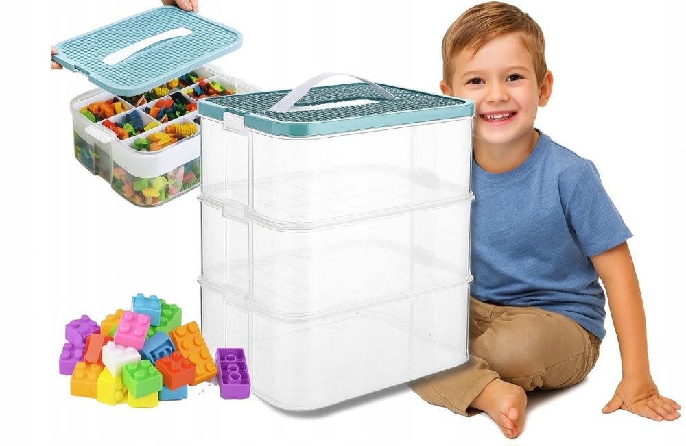 Pojemnik na Klocki 3 Warstwowy Pietrowy LEGO Organizer z przegródkami