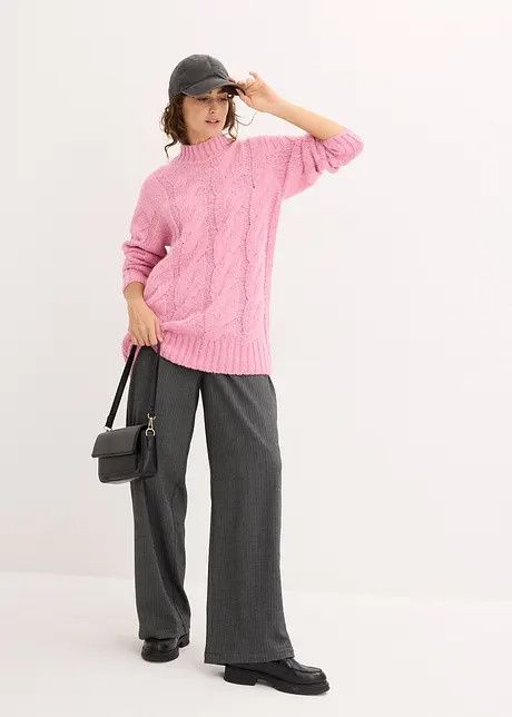 B.P.C sweter różowy długi z warkoczami r.52/54