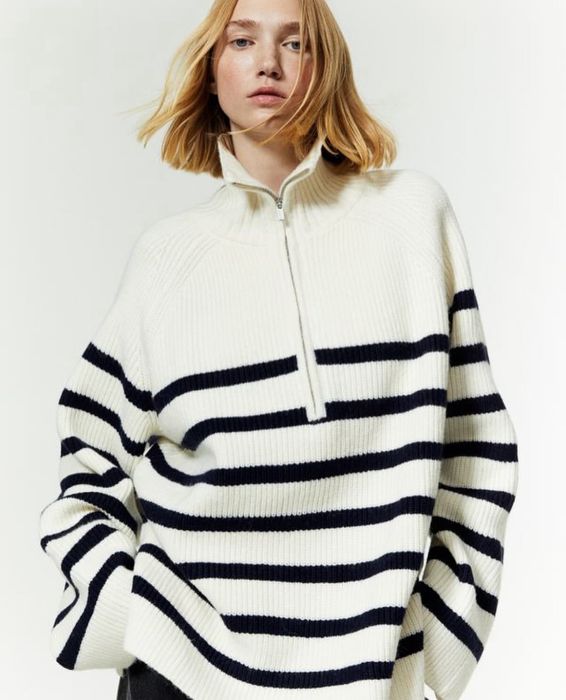 Светр новий жіночий H&M білий оригінал у смужку XS на блискавці