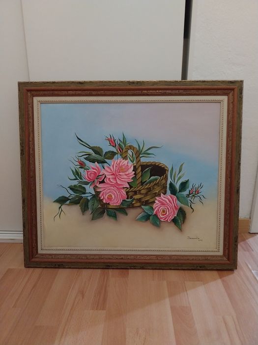 Quadro com moldura cesto de rosas
