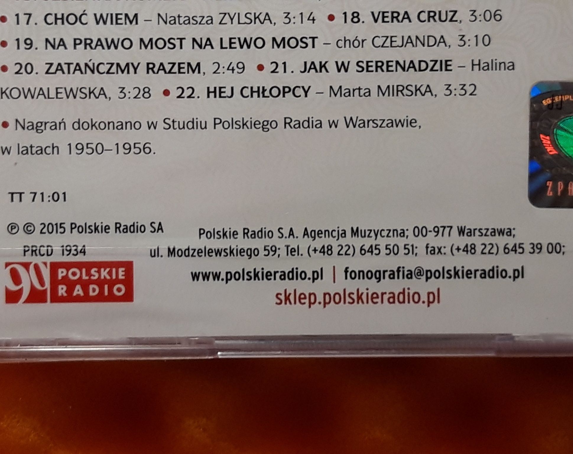 Orkiestra Taneczna Polskiego Radia – Nagrania Z Lat 1950 CD FOLIA