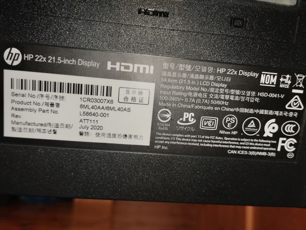 Monitor 144 Hz HP 22x