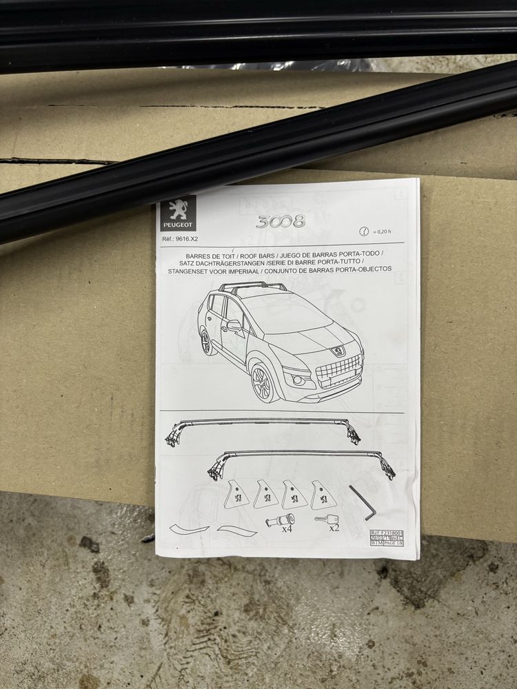 Peugeot 3008 I belki, poprzeczki, relingi dachowe oryginał 9616X2