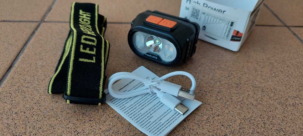 Фонарь налобный светодиодный, 5 режимов, на аккумуляторе, USB зарядка
