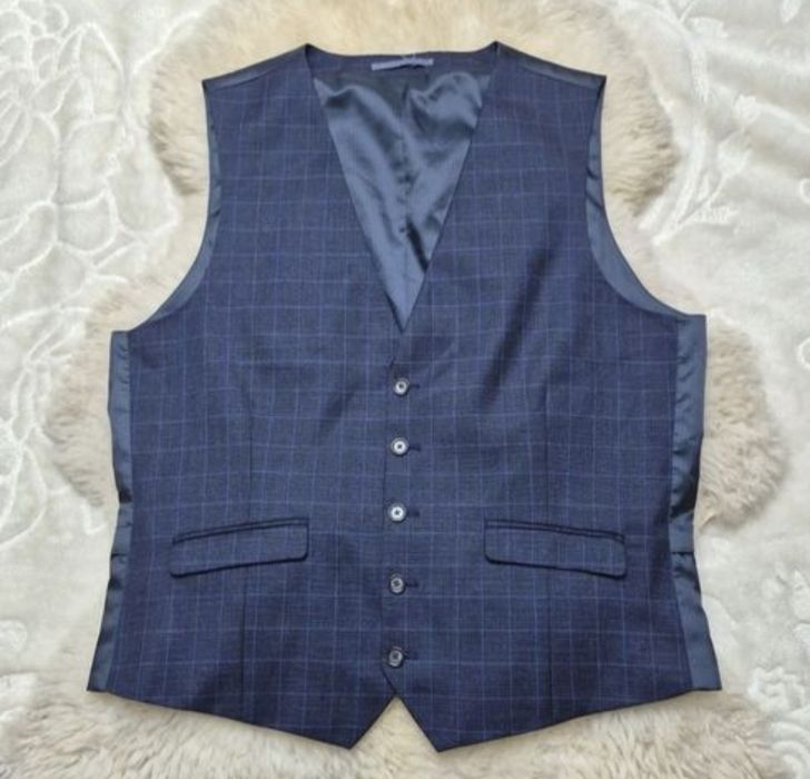 Kamizelka garniturowa M Granatowa w kratkę Burton Menswear London Nowa