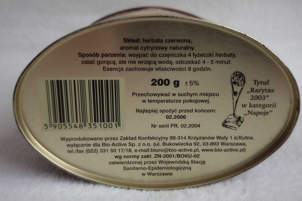 Pojemnik puszka na herbatę PU-ERH czerwona herbata Big Active Bio