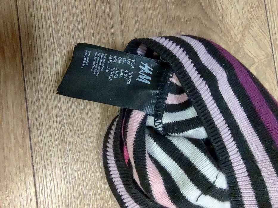 Czapka dziergana w paski h&m 110 cm czapka wiosenna cienka