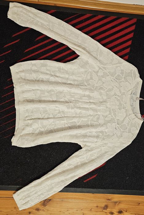 Biały ażurowy sweter bluzka w kwiaty. Damski r. L Laura Torelli