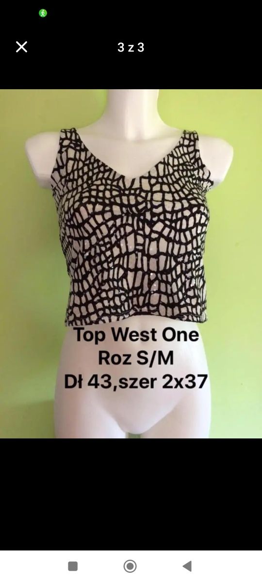 Biało czarny Top , stan bdb Roz S/M stan bdb