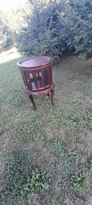 Barek okrągły z tacą rzeźbiony vintage styl art deco shabby chic