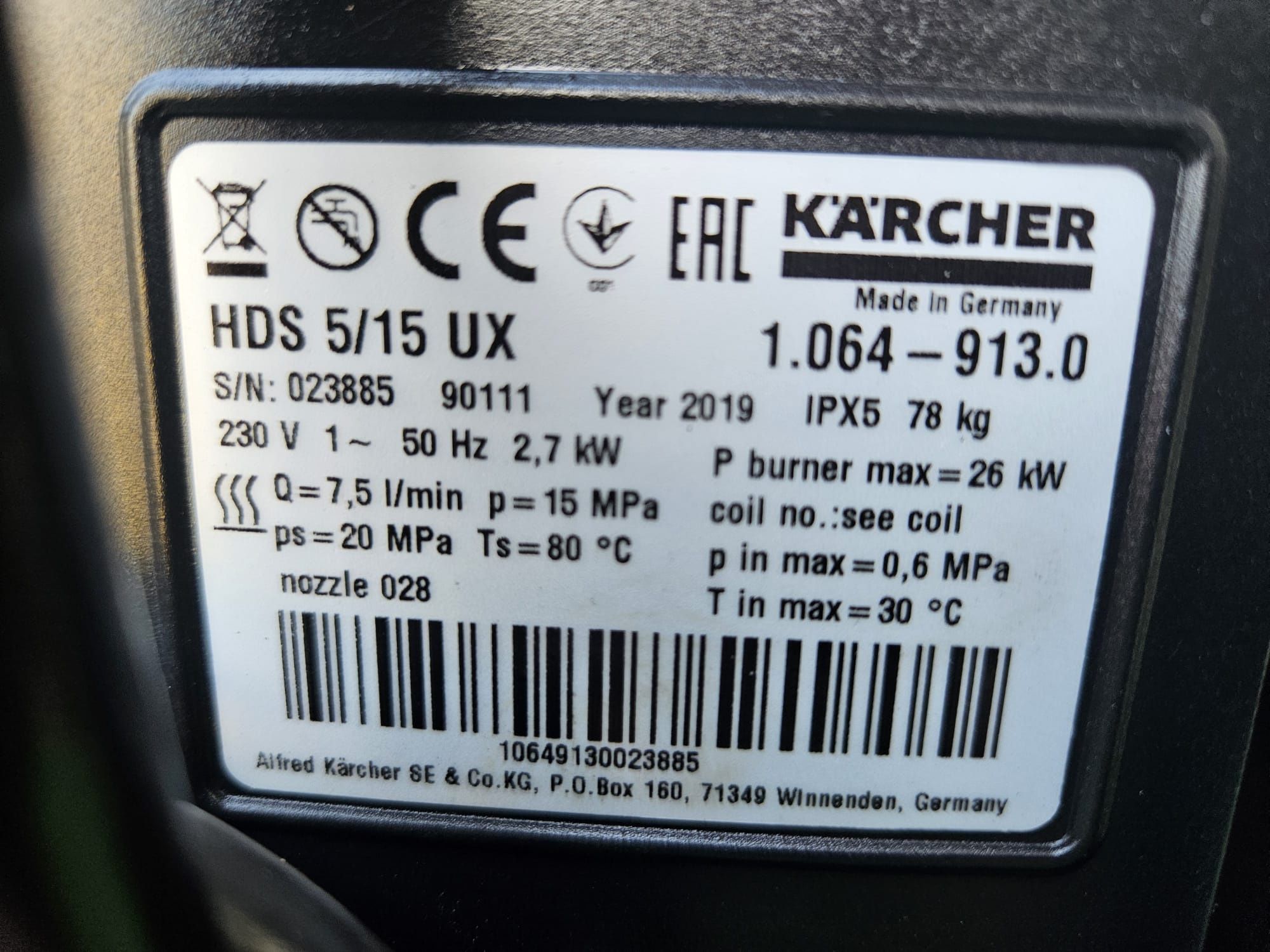 Myjka Karcher HDS 5/15 UX Gorącą wodą 230 V Gwarancja Wysyłka Serwis